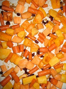 Vegetables placed on a single layer for roasting